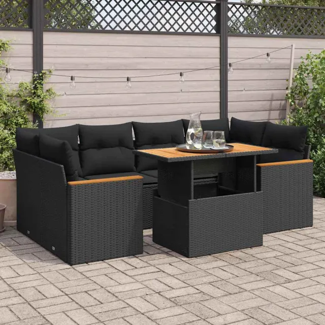 vidaXL 6-delige Loungeset met kussens poly rattan acacia zwart, foto 2