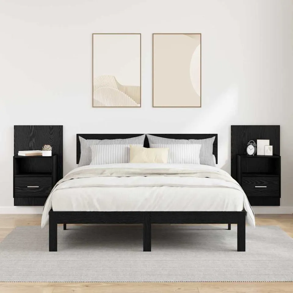 vidaXL Nachtkastje 2 st Zwart Eiken 50 x 32,5 x 80cm Bewerkt hout, foto 4