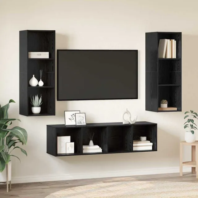 vidaXL Tv-meubelset 3 st 37 x 37 x 142,5 cm Zwart Eiken