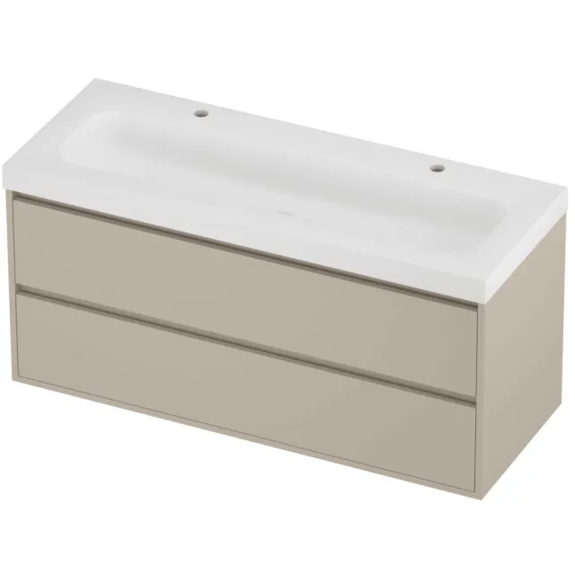 Proline Haga Badmeubelset Polystone Mezza 2 Kraangaten Greeploos 120x46x58 cm Mat White Soft Linen Beige