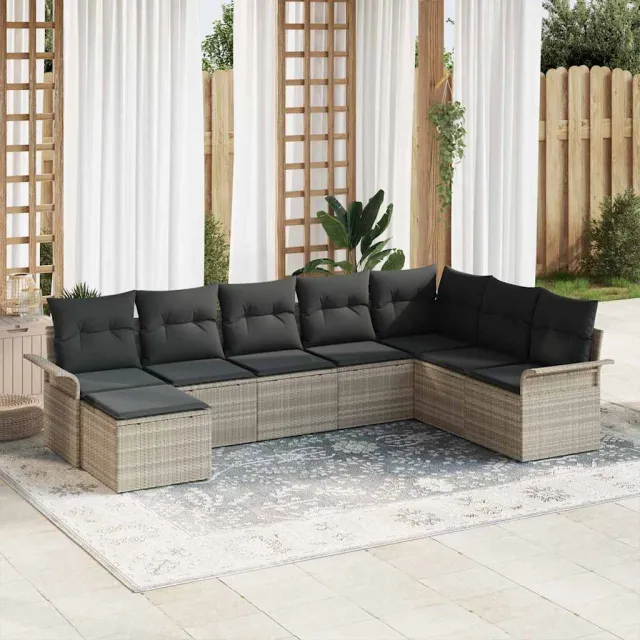 vidaXL Tuin Sofa Set 8 st Lichtgrijs Poly riet, foto 2