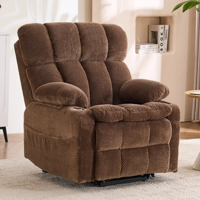 MODENUIT Relaxfauteuil 91 cm - 2 Motoren Met Sta-opfunctie En Massage - Voor Woonkamer - Flanel - Bruin