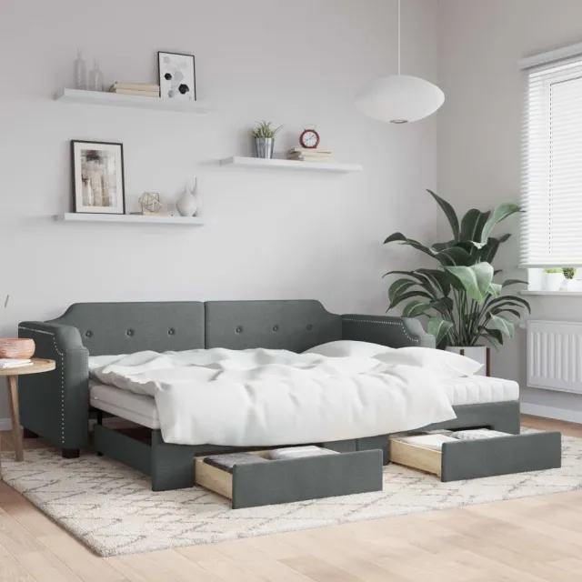 vidaXL Slaapbank onderschuifbed en lades 80x200 cm stof donkergrijs