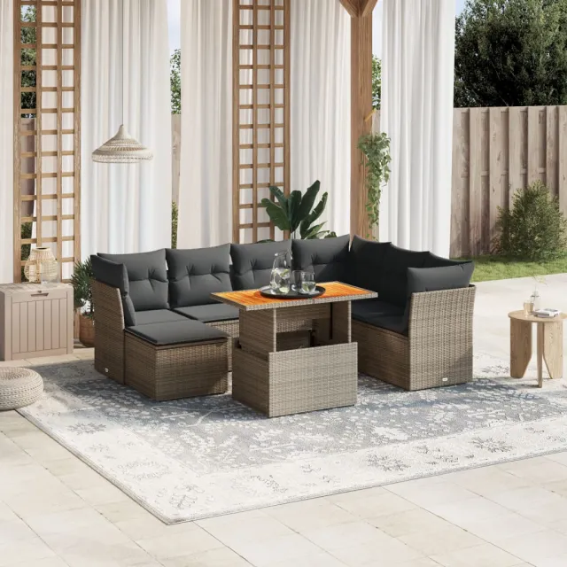 vidaXL 8-delige Loungeset met kussens poly rattan grijs, foto 2