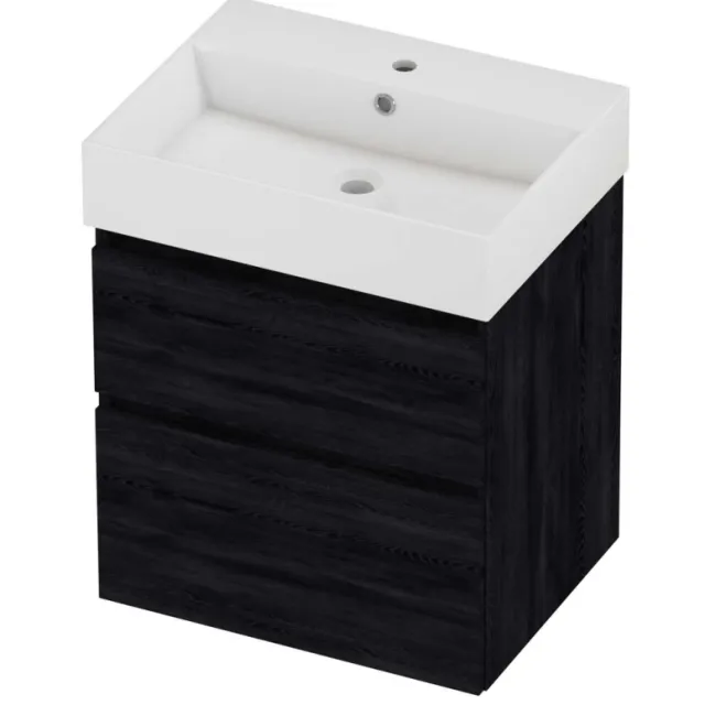 Proline Zara Badmeubelset Porselein Loft 1 Kraangat Asymmetrisch 60x46x73 cm Glans Wit Black Oak