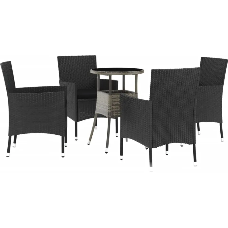 vidaXL 5-delige Bistroset met kussens poly rattan zwart, foto 3
