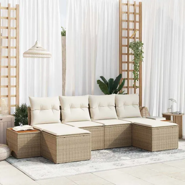vidaXL Tuin Sofa Set 6 st Beige poly rattan, foto 2