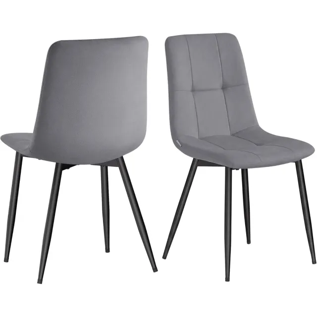 Vasagle fluwelen eetkamerstoelen - draagvermogen 120 kg per stuk - gestoffeerde keukenstoelen met verstelbare poten - moderne stijl - voor de woonkamer - set van 2 Grijs