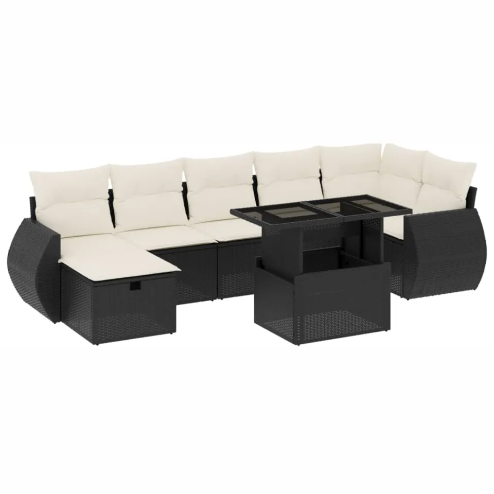 vidaXL 8-delige Loungeset met kussens poly rattan zwart, foto 3