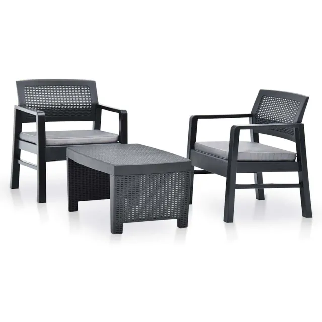 vidaXL 3-delige Loungeset kunststof antraciet Anthraciet