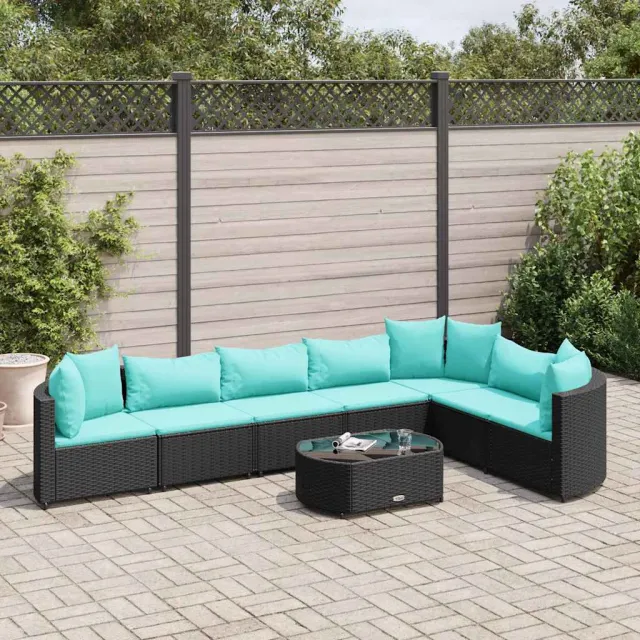 vidaXL 8-delige Loungeset met kussens poly rattan zwart, foto 2