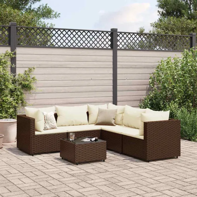 vidaXL 6-delige Loungeset met kussens poly rattan bruin, foto 2