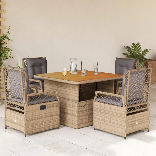 vidaXL 5-delige Tuinset met kussens poly rattan beige, foto 2