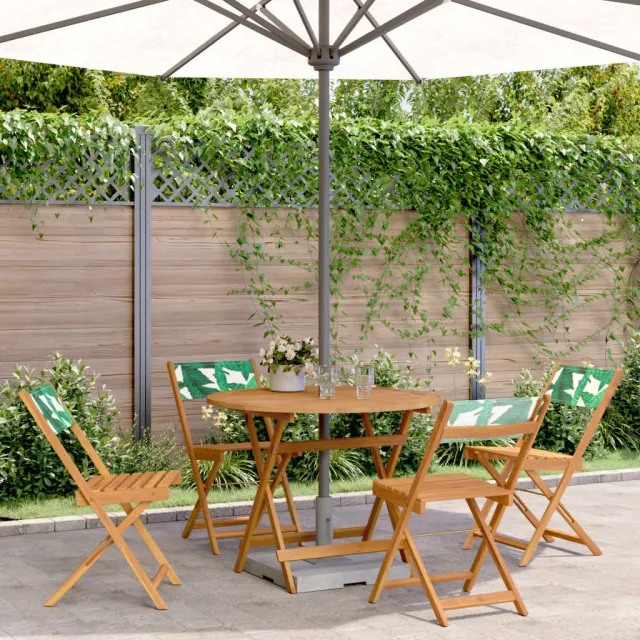 vidaXL 5-delige Tuinset bladpatroon stof en massief hout groen, foto 2