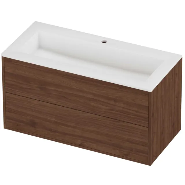 Proline Aristo Badmeubelset Polystone Elegant In Kader 100x46x54 cm Mat White Indian Walnut Houtlook