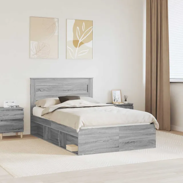 vidaXL Bedframe Grijs Sonoma 135 x 190 cm Bewerkt hout
