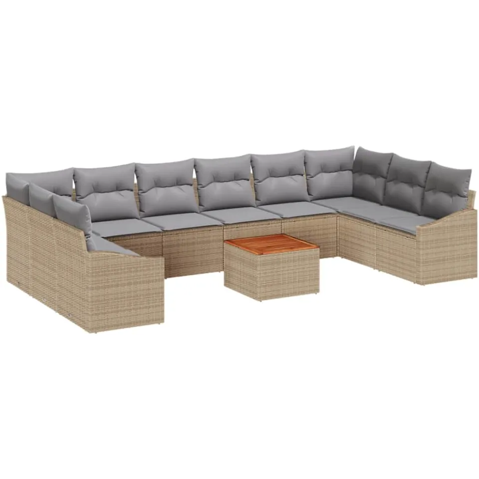 vidaXL Tuinbankenset 11 st Beige en Licht Grijs poly rattan