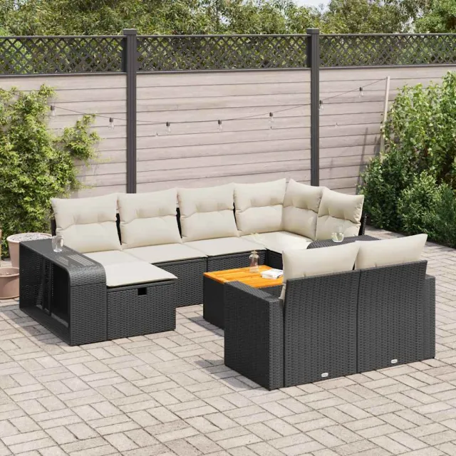 vidaXL 11-delige Loungeset met kussens poly rattan zwart, foto 2