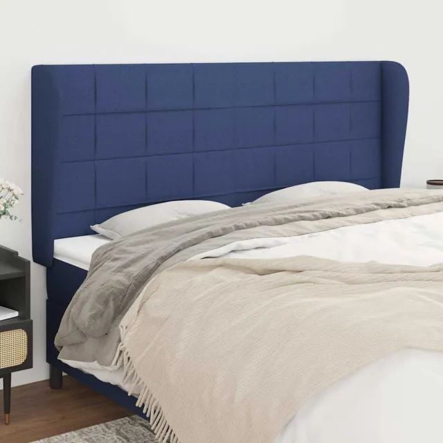 vidaXL Hoofdbord met randen 183x23x118/128 cm stof blauw