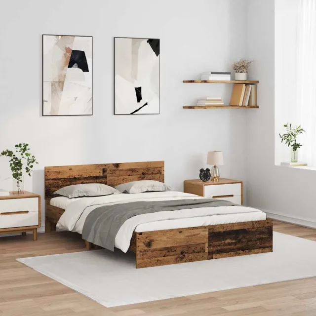 vidaXL Bedframe met hoofdeinde Oud Hout 150 x 200 cm Bewerkt hout Bruin