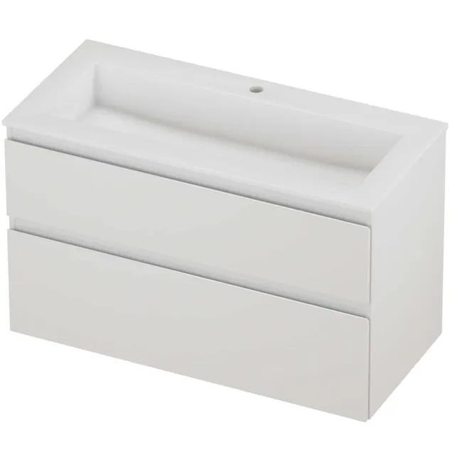 Proline Aristo Badmeubelset Polystone Elegant 1 Kraangat 100x46x62 cm Glans Wit Glans Wit