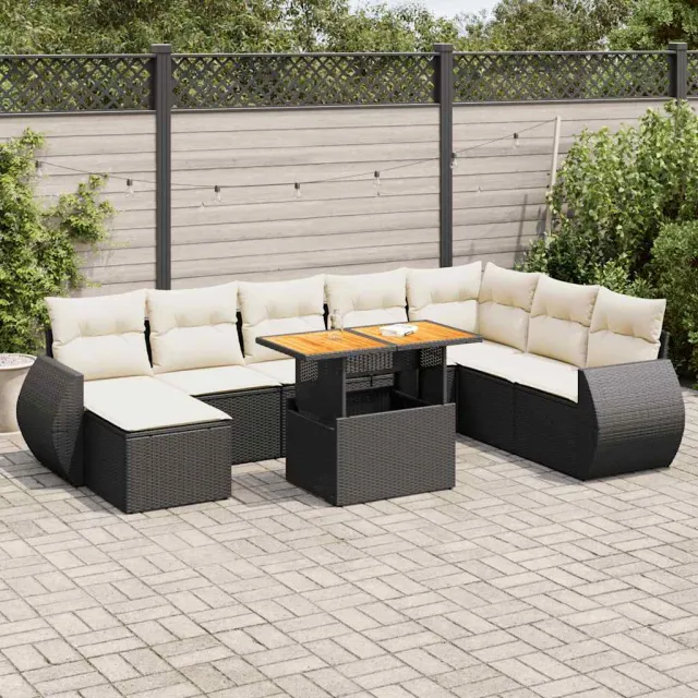 vidaXL 9-delige Loungeset met kussens poly rattan zwart, foto 2