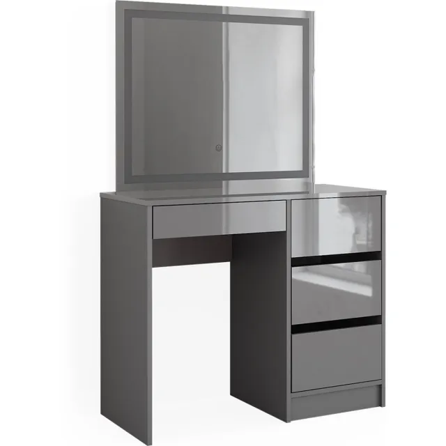 Vicco Kaptafel set Sherry, Hoogglans grijs, 90 cm met LED-spiegel