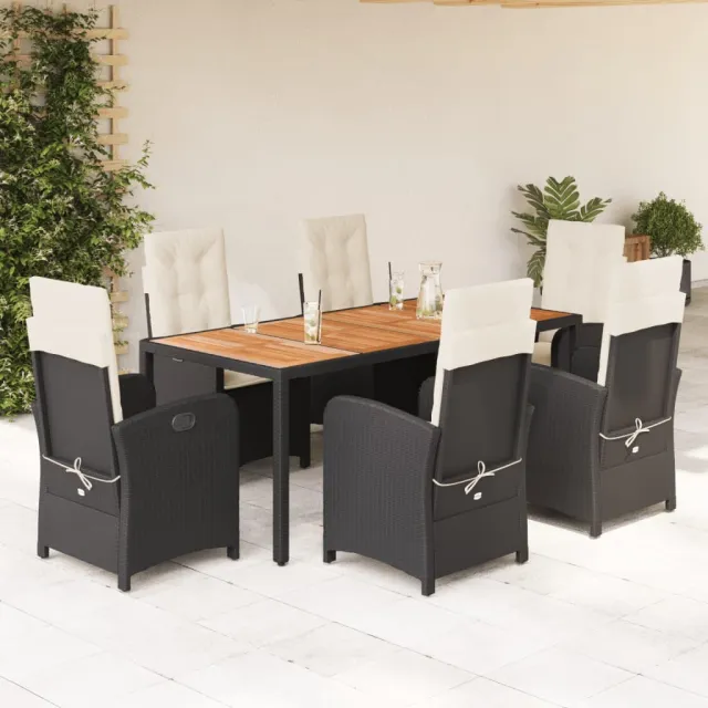 vidaXL 7-delige Tuinset met kussens poly rattan zwart, foto 2
