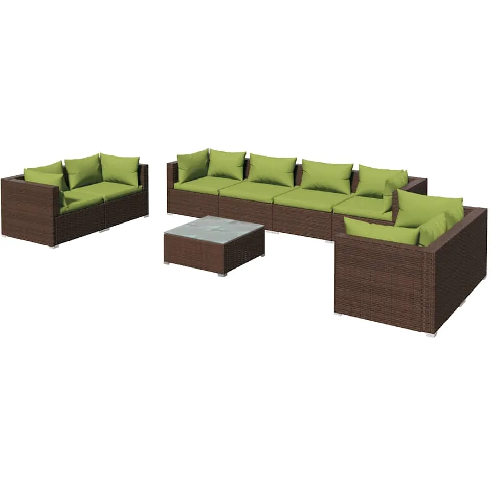 vidaXL 9-delige Loungeset met kussens poly rattan bruin, foto 3