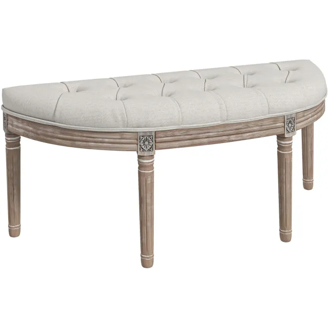 Homcom Eindbank-Linnenlook stof-110x44x49cm-Crème gebroken wit
