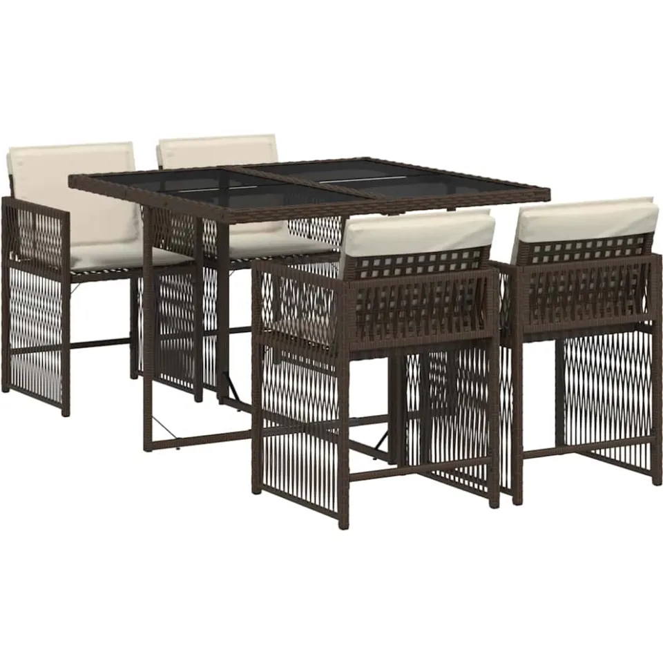 vidaXL 5-delige Tuinset met kussens poly rattan bruin, foto 4