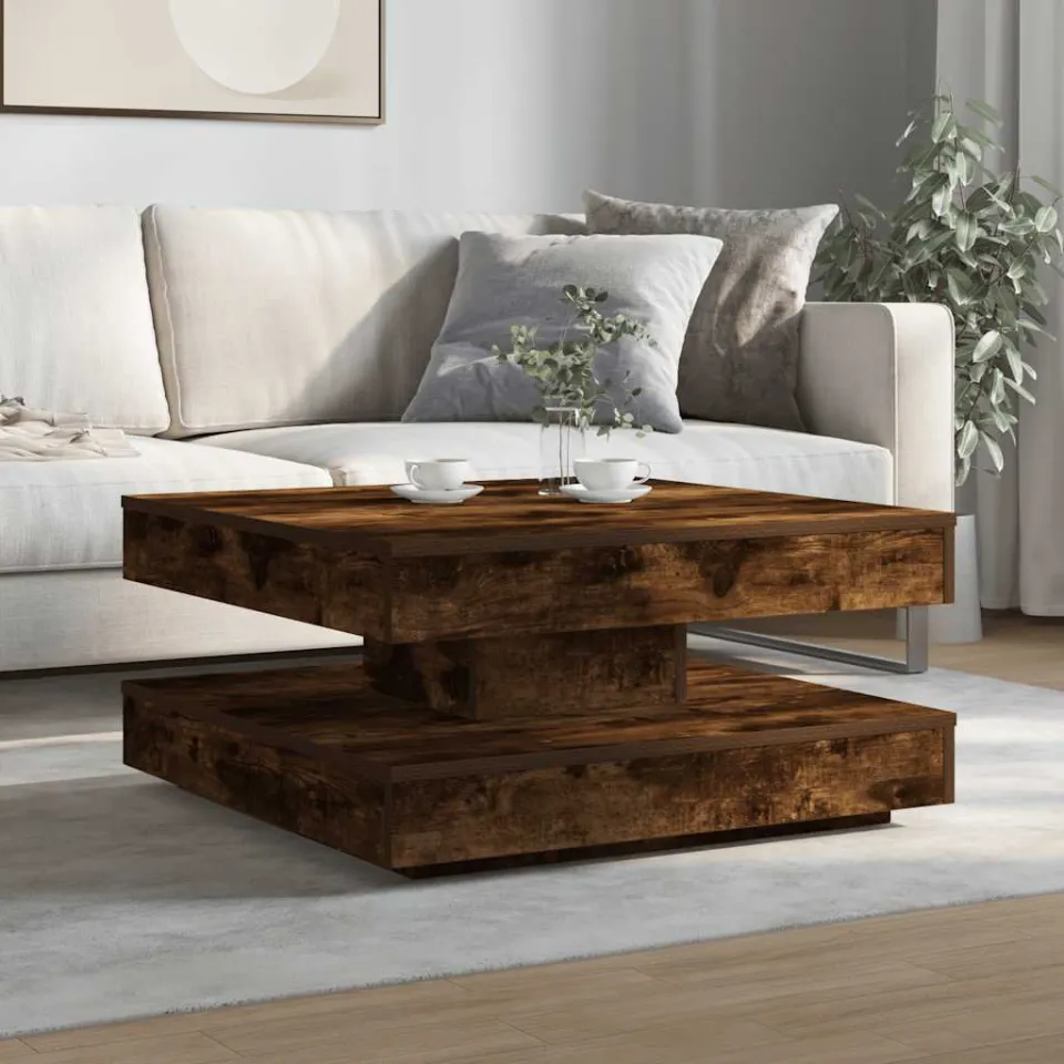 vidaXL Salontafel 360 graden draaibaar 70x70x34,5 cm gerookt eiken, foto 2