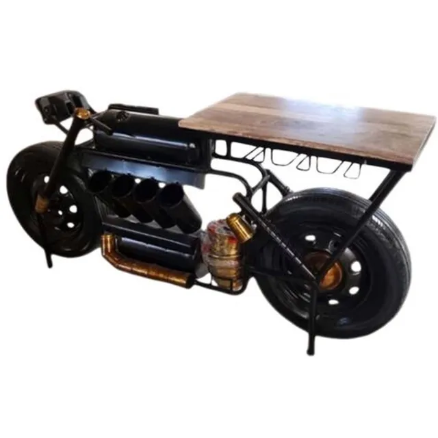 Cozy Ibiza Vintage motor tafelbar met wijnrek - 183 x 45 x 86 cm | Cozy Ibiza ["Zwart"]