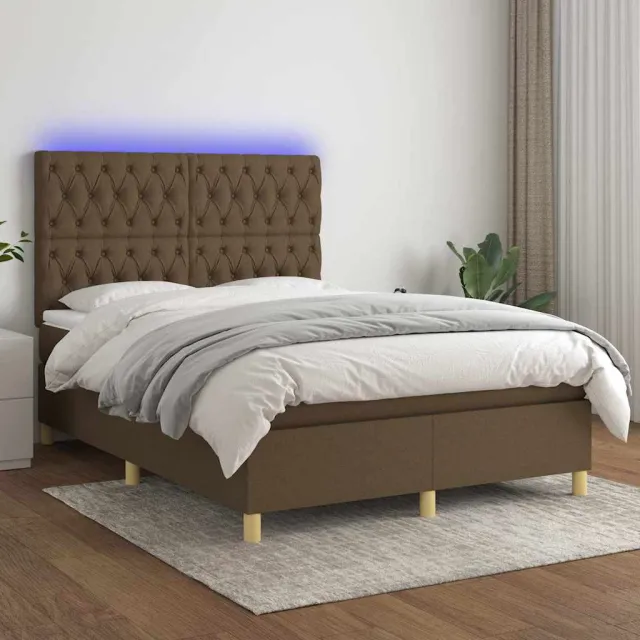 vidaXL Boxspring met matras en LED stof donkerbruin 140x200 cm bruin
