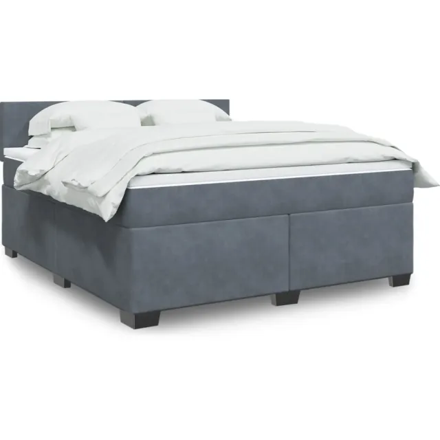 vidaXL Boxspring met matras fluweel donkergrijs 180x200 cm grijs