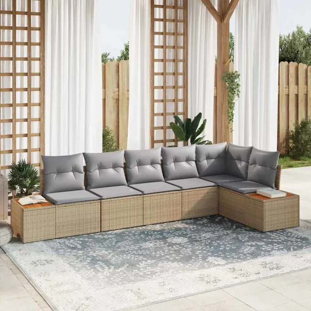 vidaXL Tuinbankenset 6 st Beige Poly riet, foto 2