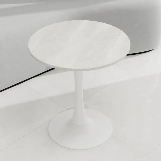 DESMIU Salontafel - Moderne Ronde Bijzettafel Met Marmerlook - Voor Woonkamer, Eetkamer En Zitruimte - Kunstmarmer - Wit - 27,6 Inch
