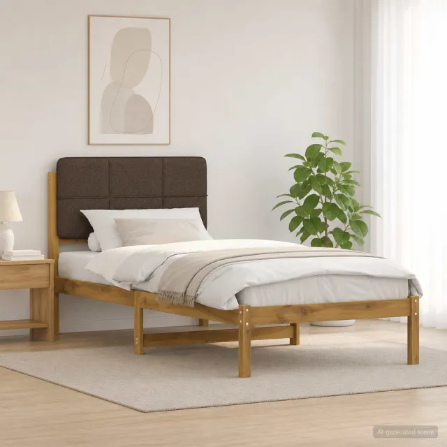 vidaXL Bedframe met gestoffeerd hoofdbord Whitewash en taupe Bruin
