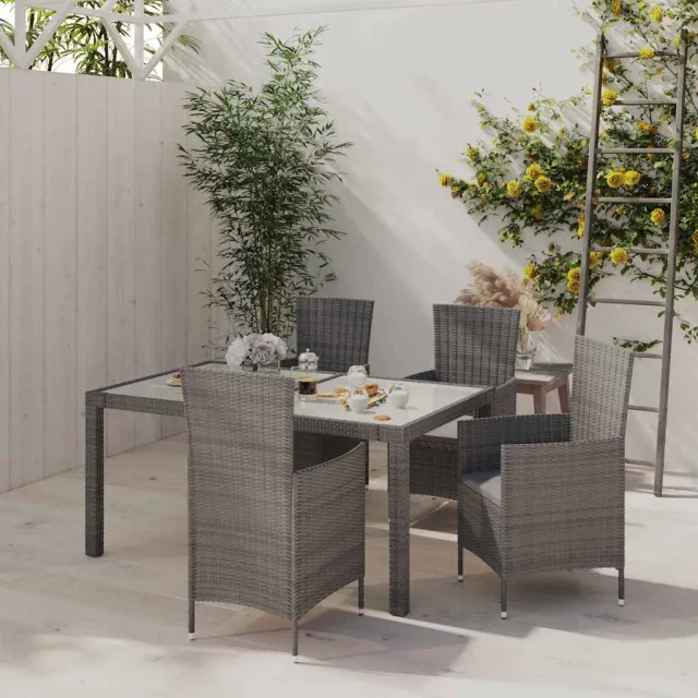 vidaXL 5-delige Tuinset met kussens poly rattan grijs, foto 2