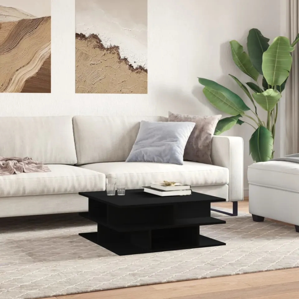 vidaXL Salontafel 70x70x29 cm bewerkt hout zwart, foto 3