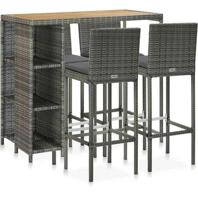 vidaXL 5-delige Tuinbarset met kussens poly rattan grijs, foto 2