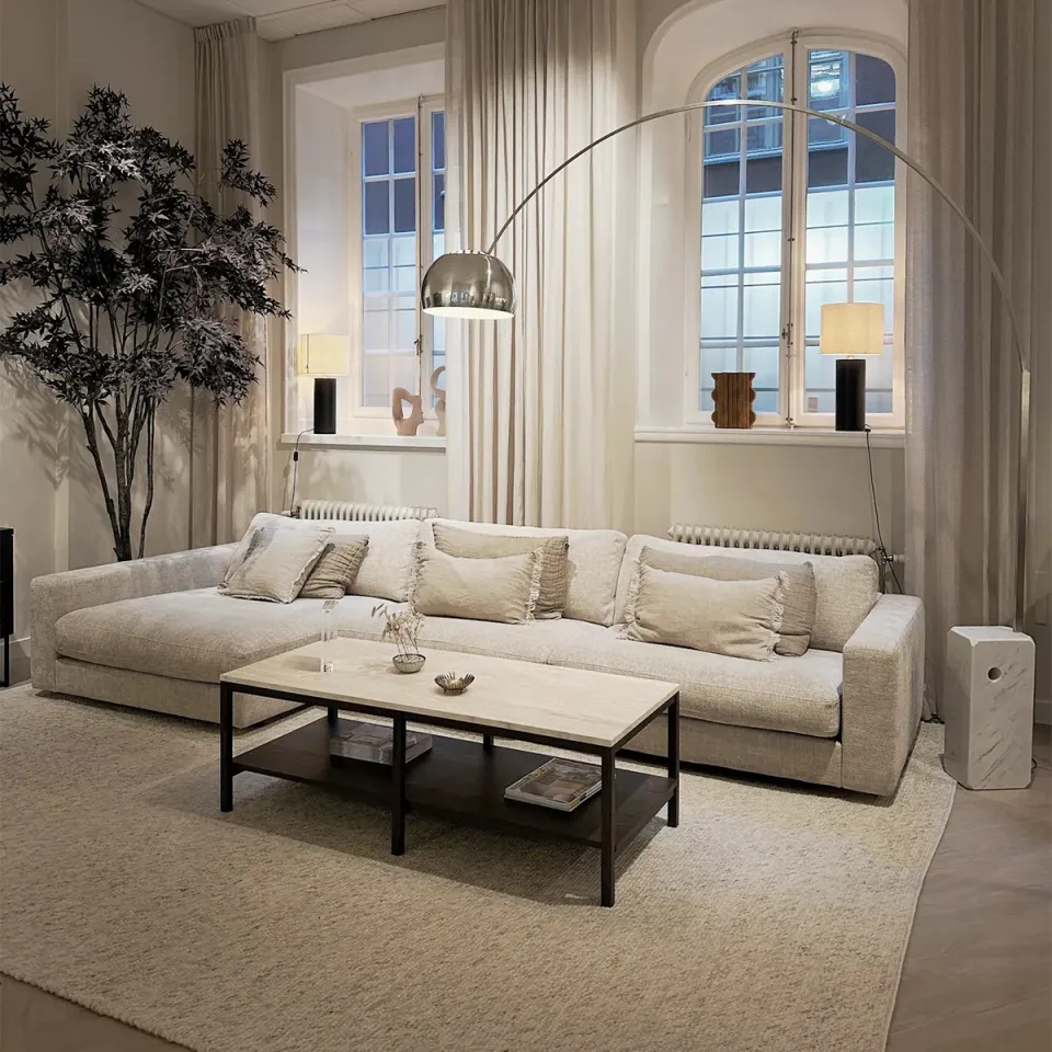 Rowico Home Orwel houten salontafel met travertine tafelblad - donker eiken - 140 cm, foto 3