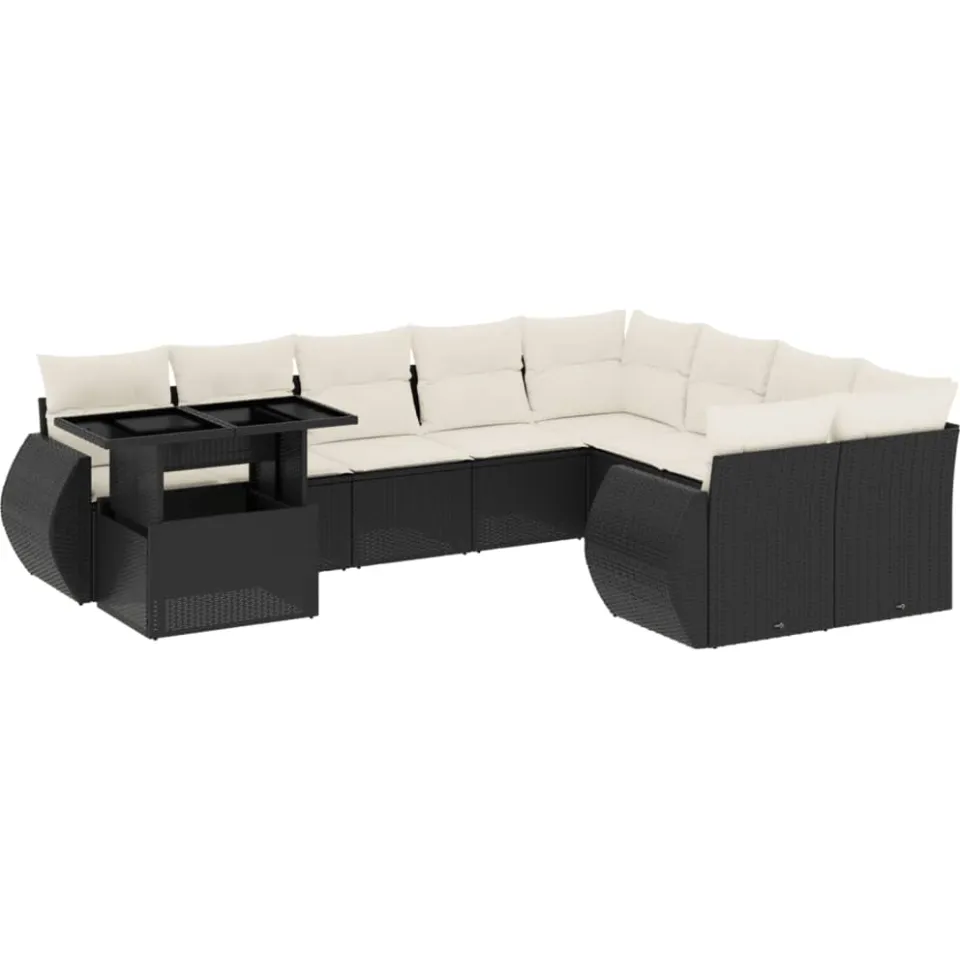 vidaXL 10-delige Loungeset met kussens poly rattan zwart, foto 3