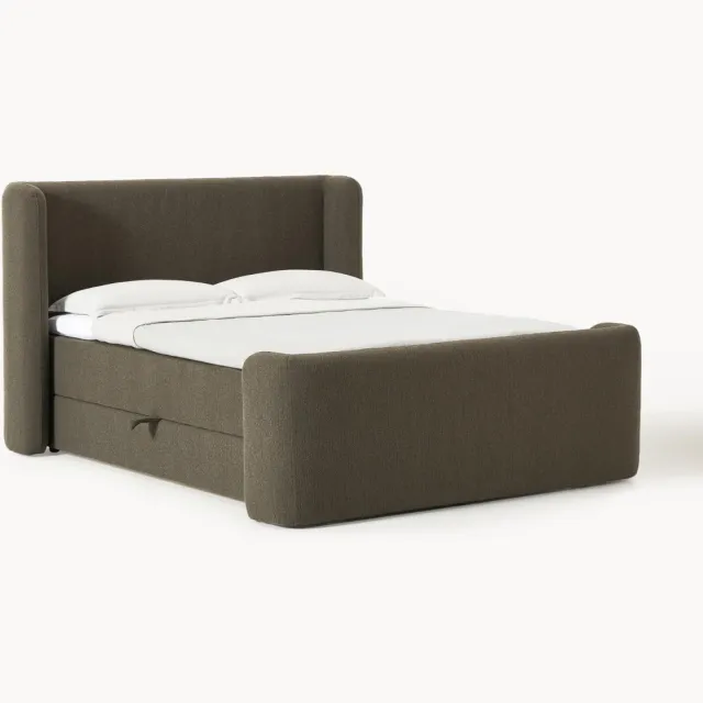 Westwing Collection Bouclé boxspring bed Perla met opbergruimte Groen