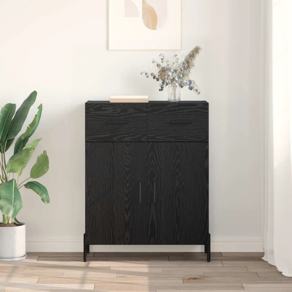 vidaXL Dressoir Zwart Eiken 69,5 x 34 x 90 cm Bewerkt hout, foto 3