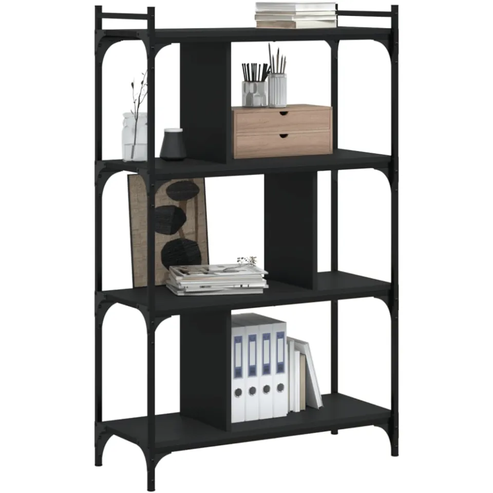 vidaXL Boekenkast 4-laags 76x32x123 cm bewerkt hout zwart, foto 3