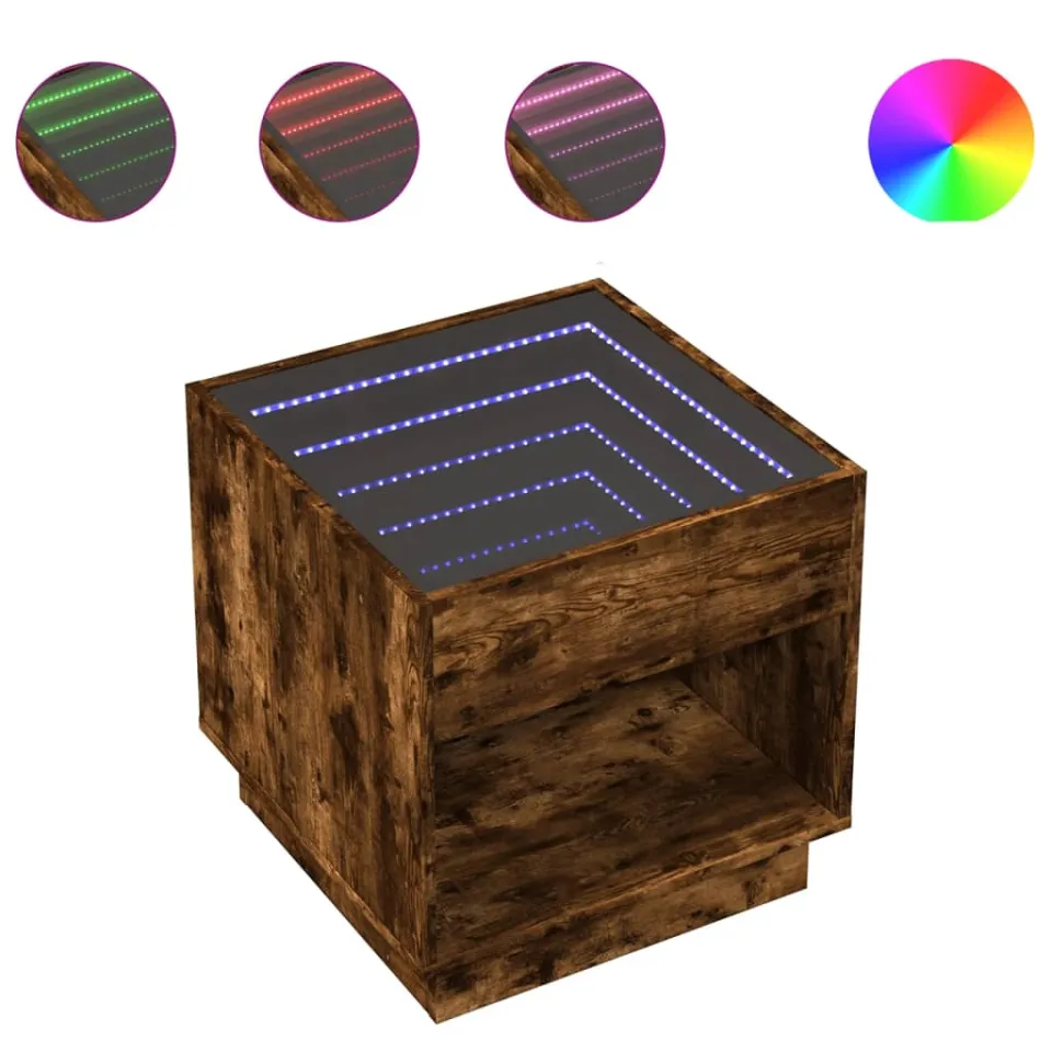 vidaXL Nachtkastje met Infinity LED 50x50x50 cm gerookt eikenkleurig, foto 3