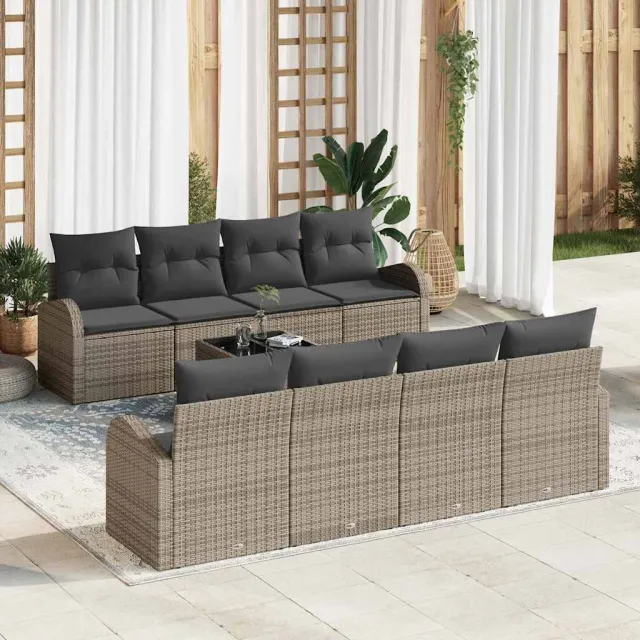 vidaXL Tuin Sofa Set 9 st 8-Aantal zitplaatsen Grijs poly rattan