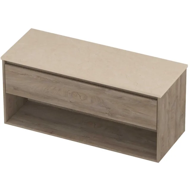 Proline Deck Badmeubelset Hardsteen Met Schap 120x46x55 cm Sand Stone Raw Oak Eiken