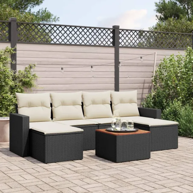 vidaXL 7-delige Loungeset met kussens poly rattan zwart, foto 2